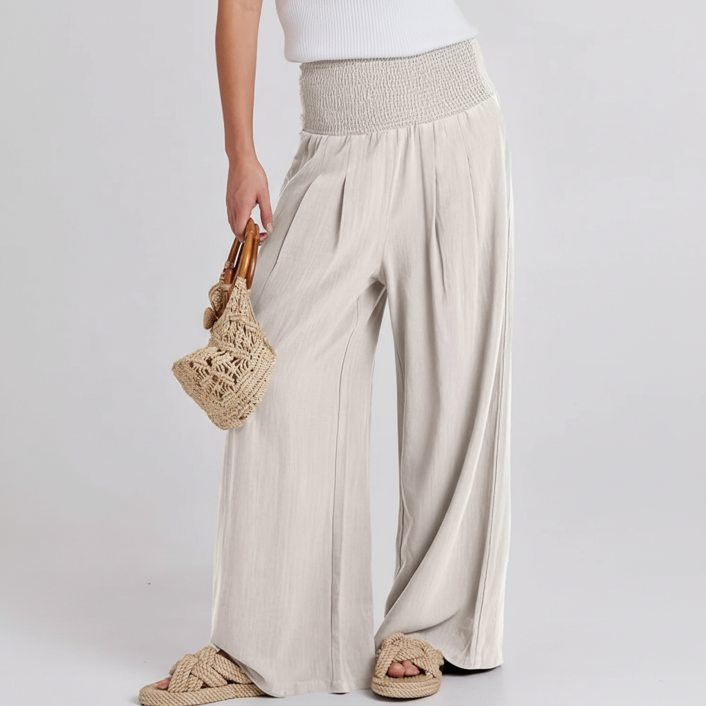 High Rise Wide Fit Casual Summer Pants For Women – waistband detail