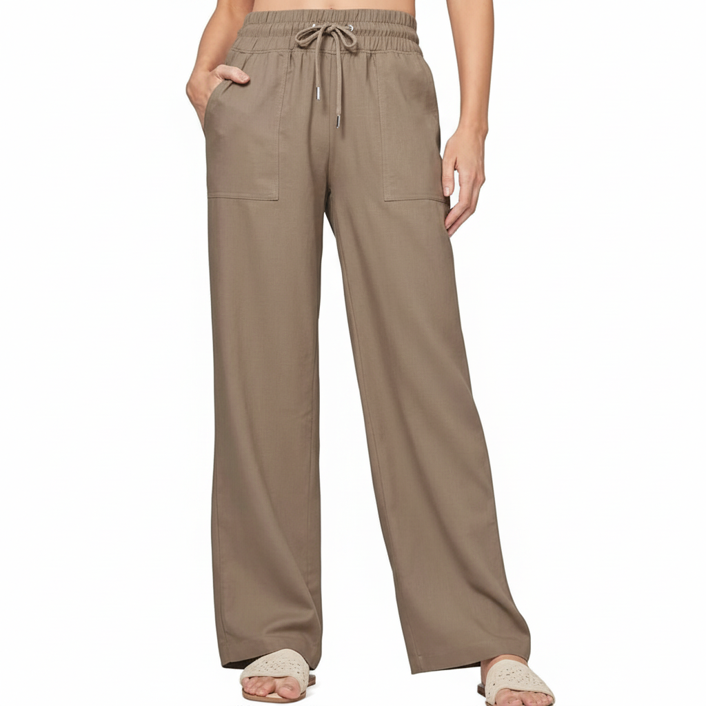 Wide Fit Casual Summer Palazzo Pants With Pockets For Women  – pocket detail close-up