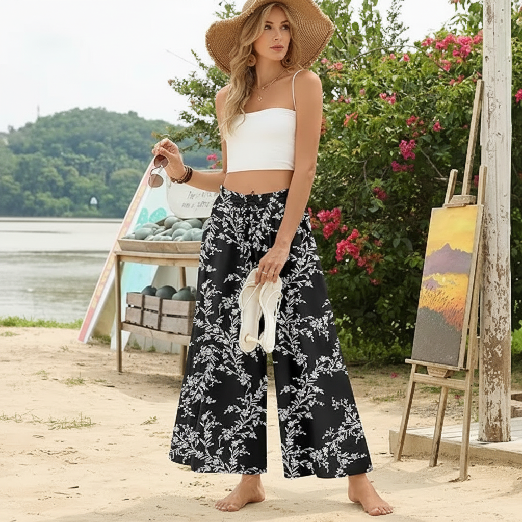 Casual Style Wide Fit Palazzo Pants With Pockets – back view detail