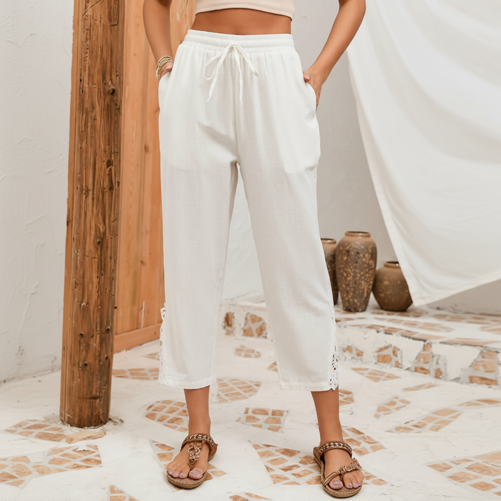 Casual Lightweight Pants With Pockets And Drawstring For Women – women's cargo pants front view