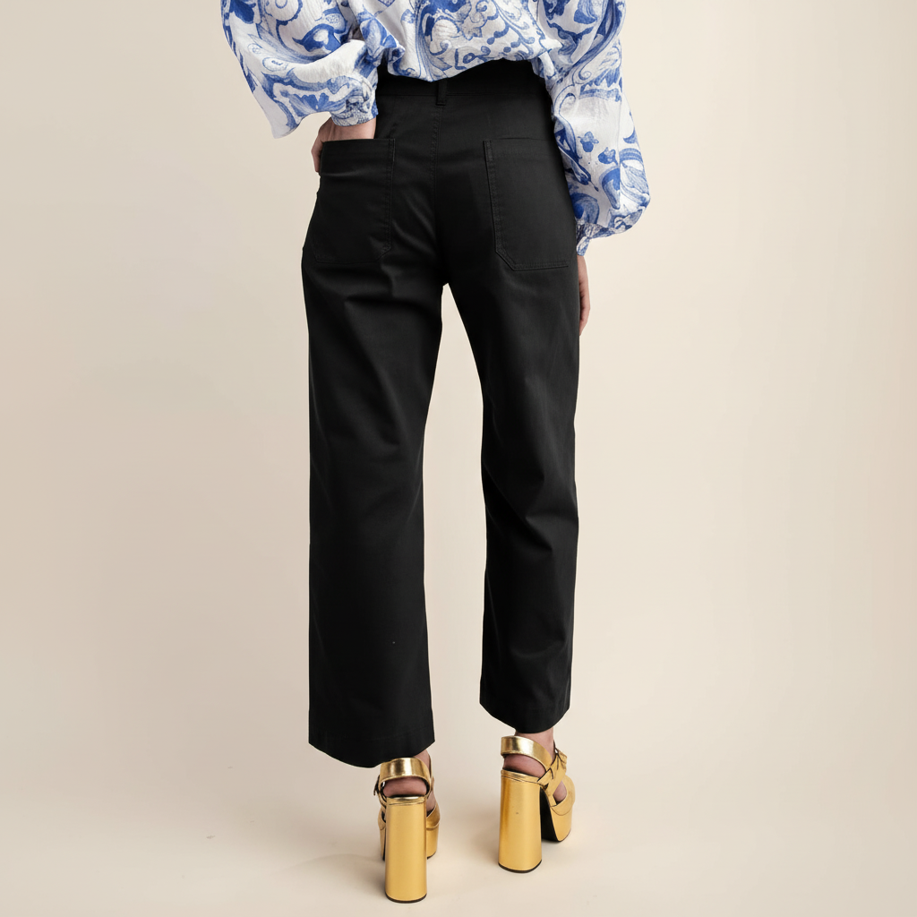 High Rise Cropped Wide Straight Fit Pants With Pockets  – back view detail