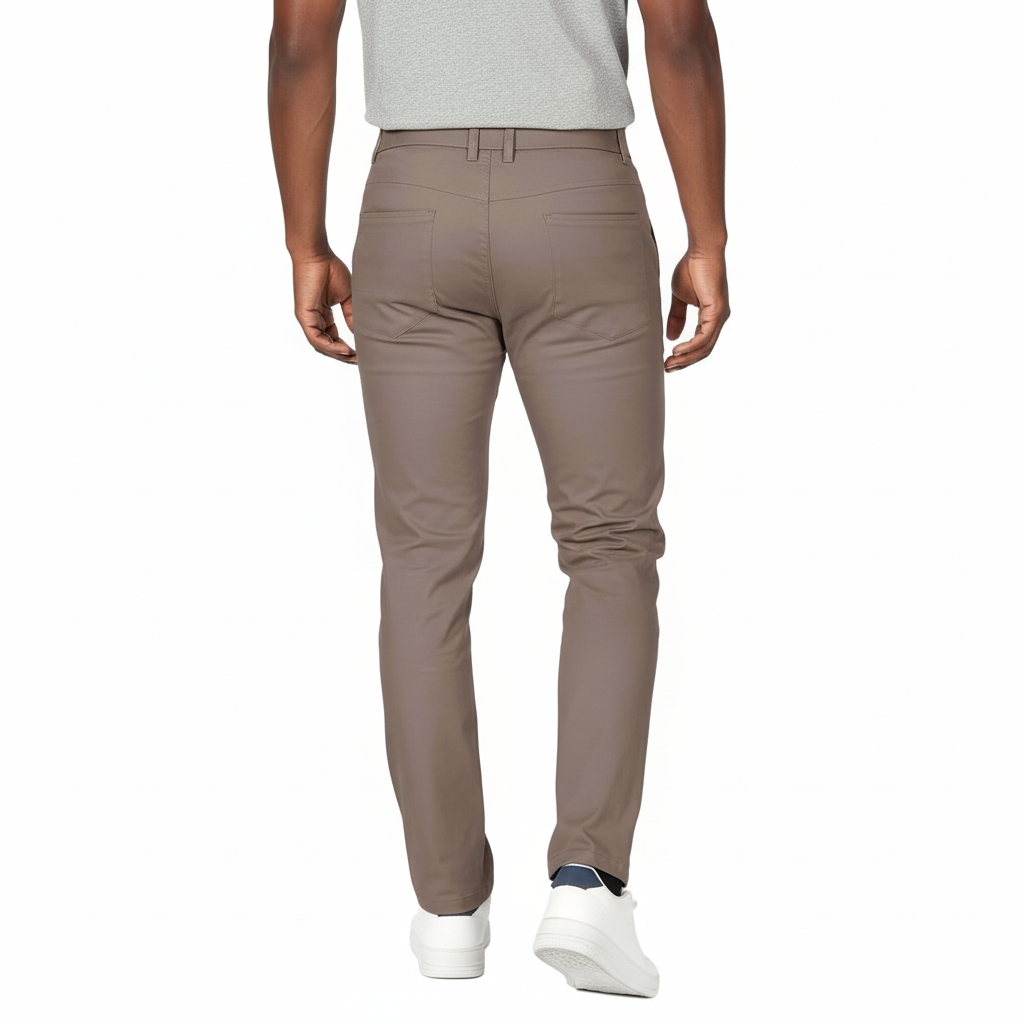 Flat Front Skinny Stretchy Slim Fit Tapered Trousers – model wearing view