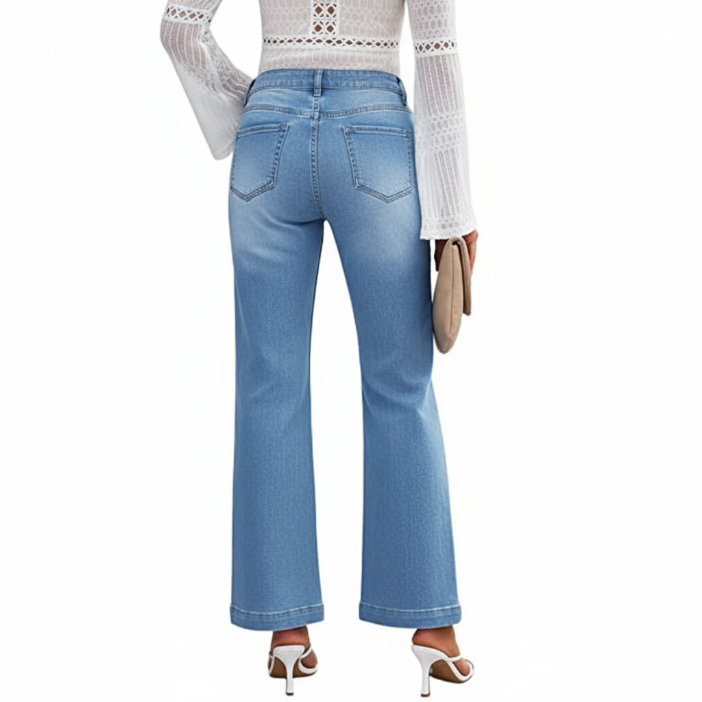 High Rise Wide Jeans With Front Seam For Women