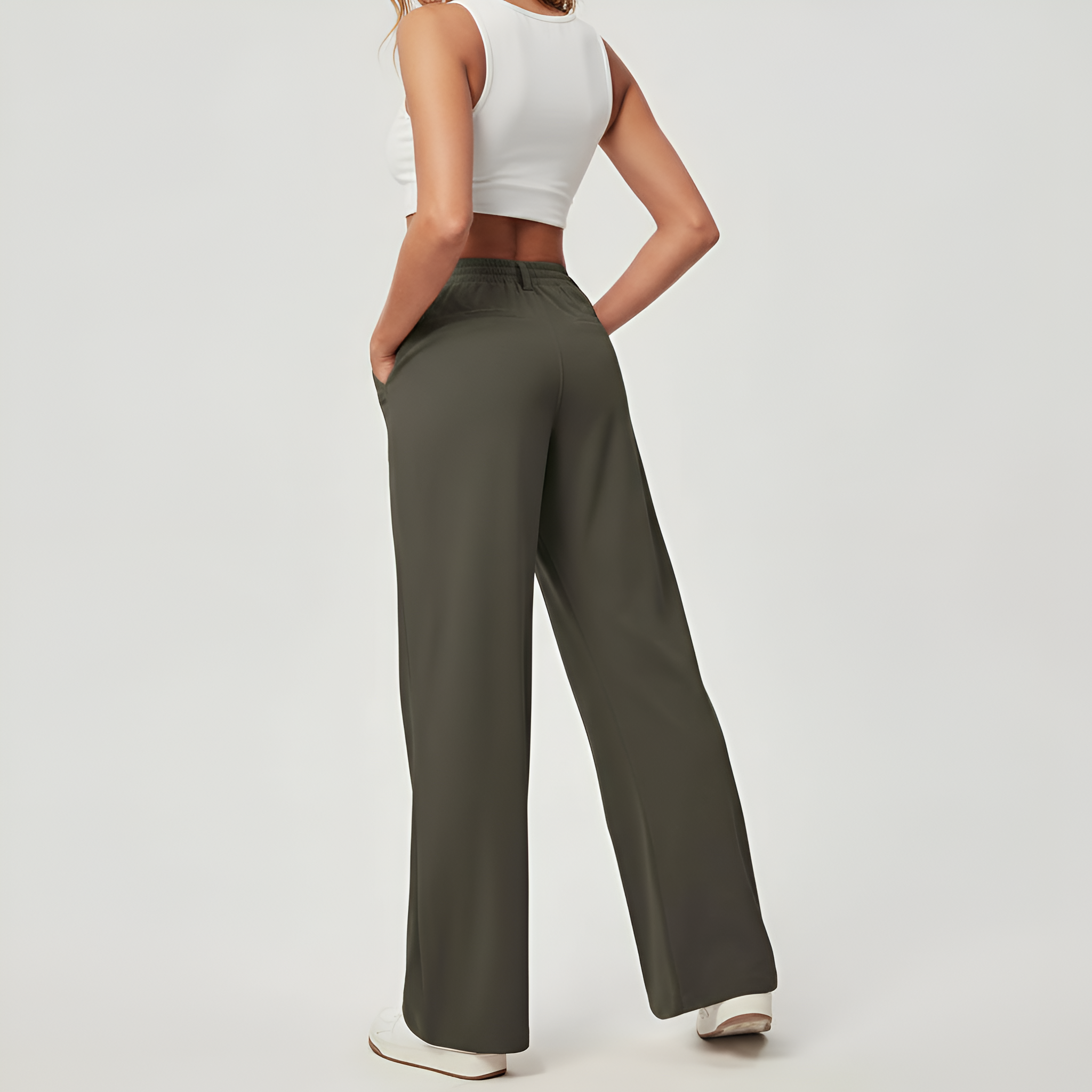 Casual And Comfortable Wide Fit Stretchy Work Pants For Women  – lifestyle view 22