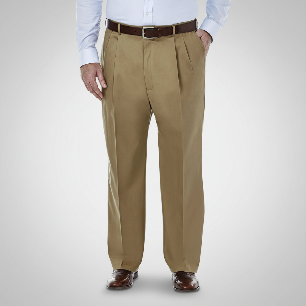 Classic Fit Pleated Pants With No Iron Finish And Clean Look For Men – full length outfit view