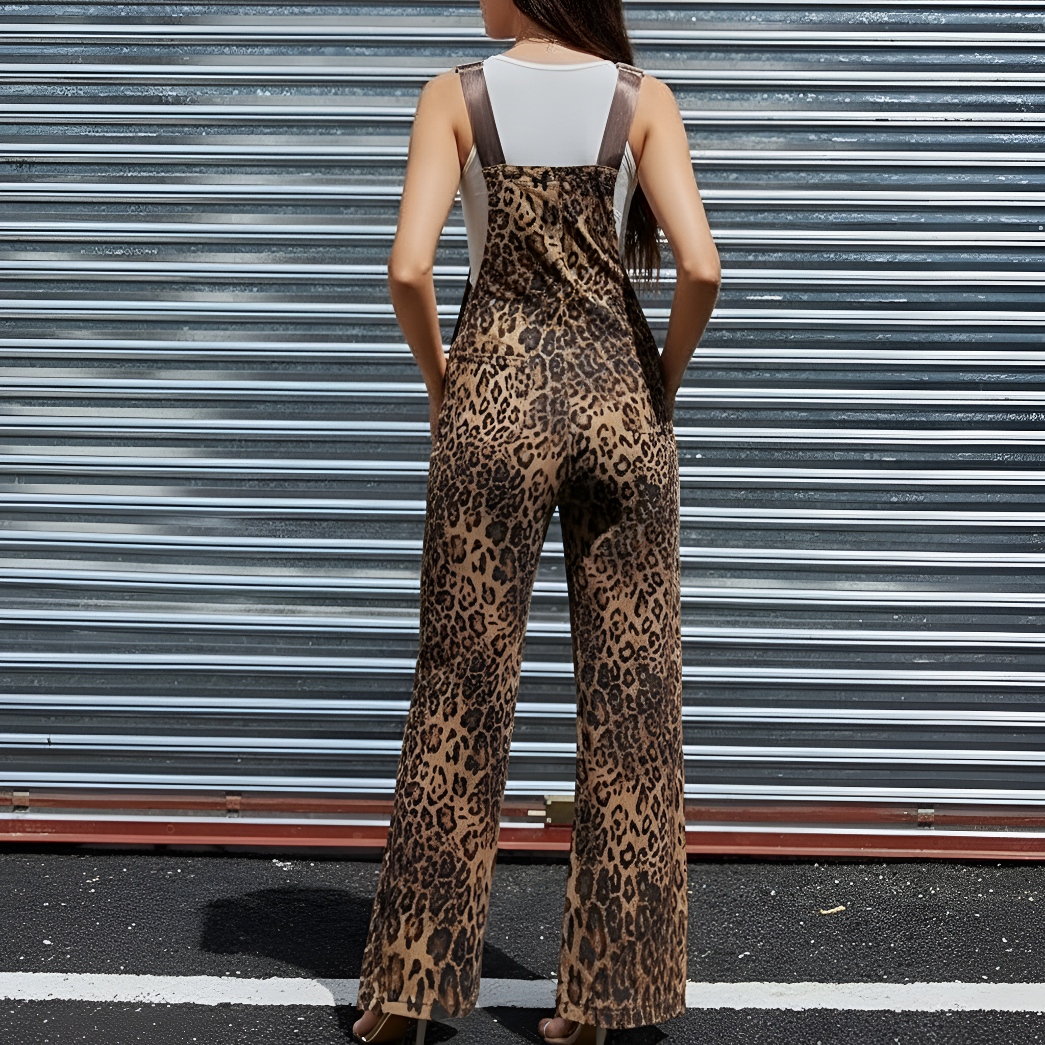 Leopard Print Loose Fit Jumpsuit For Women – side profile view