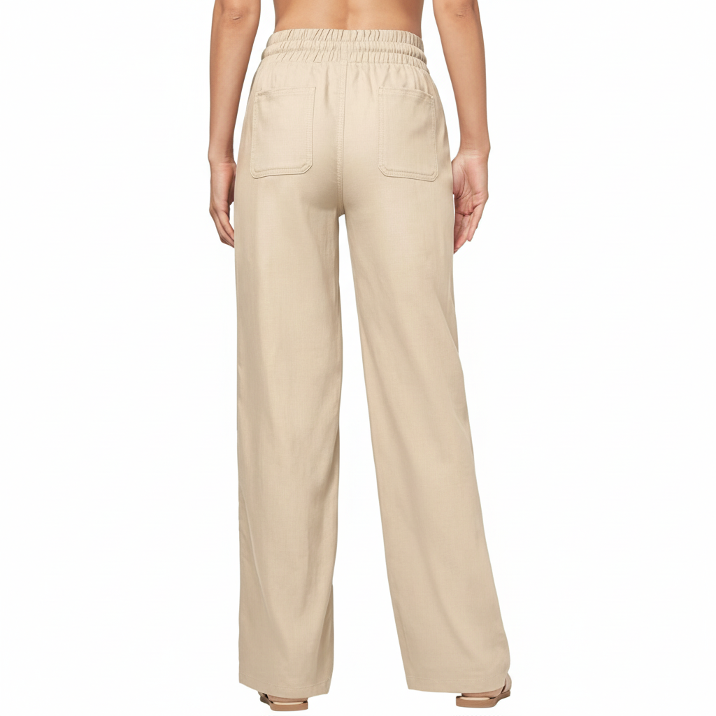 Wide Fit Casual Summer Palazzo Pants With Pockets For Women  – back view detail