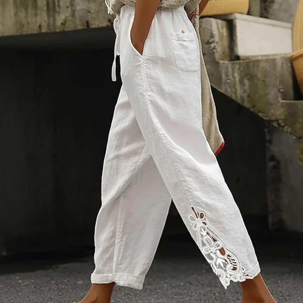 Casual Lightweight Pants With Pockets And Drawstring For Women – back view detail