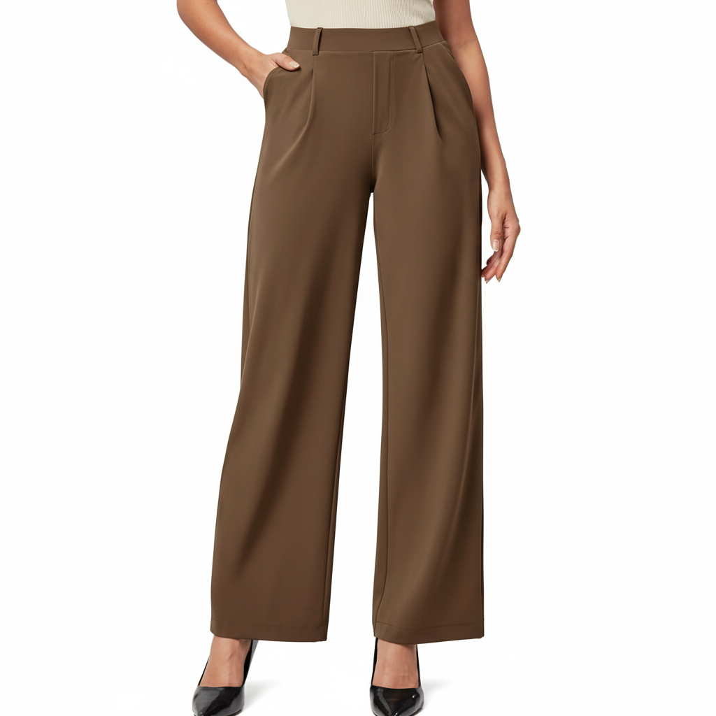 Wide And Stretchable High Waisted Business Casual Trousers With Pockets – pocket detail close-up
