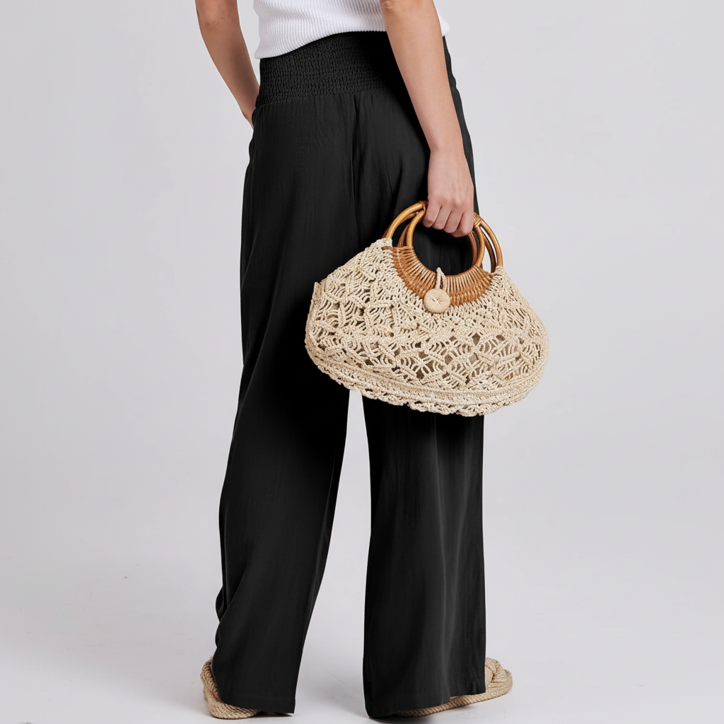 High Rise Wide Fit Casual Summer Pants For Women – pocket detail close-up