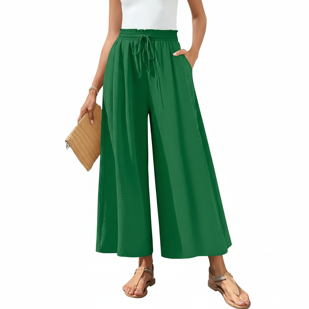 Casual Style Wide Fit Palazzo Pants With Pockets – fabric detail close-up