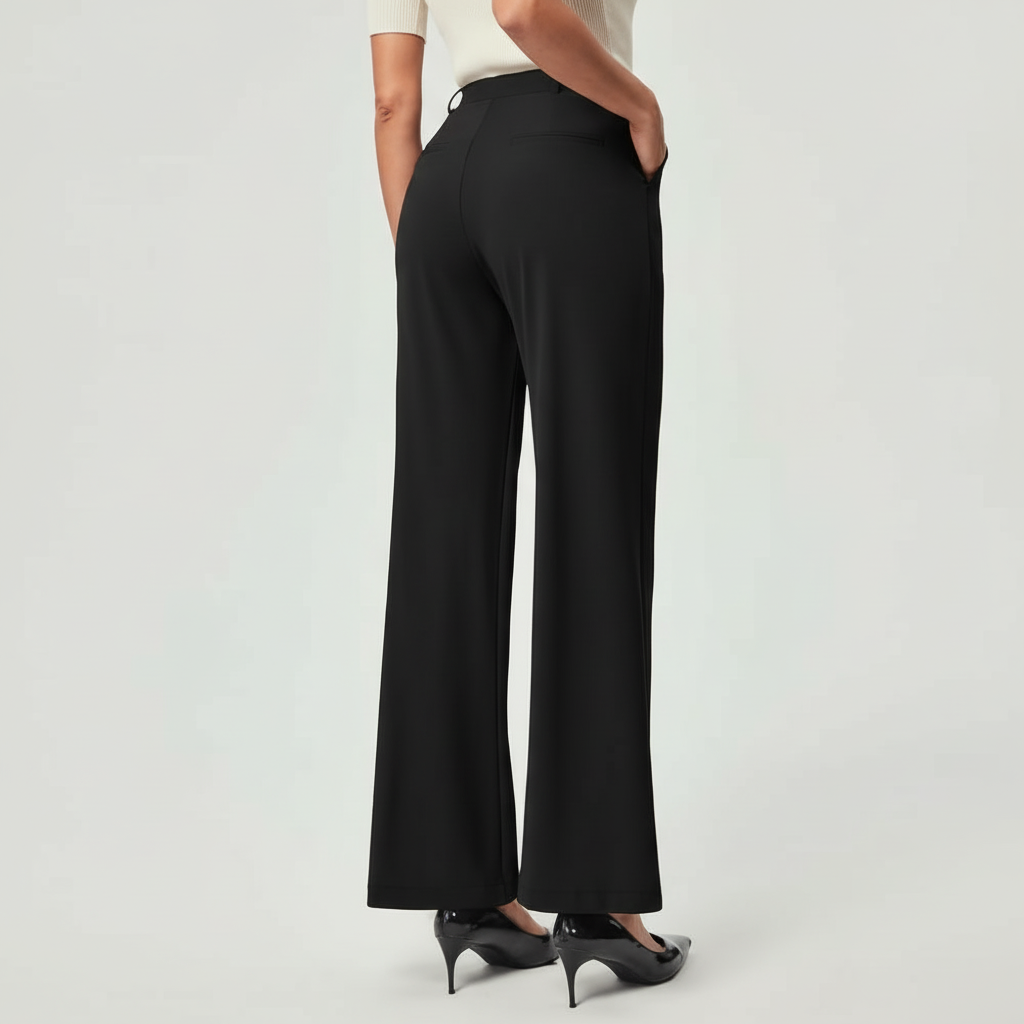 Wide And Stretchable High Waisted Business Casual Trousers With Pockets – side profile view