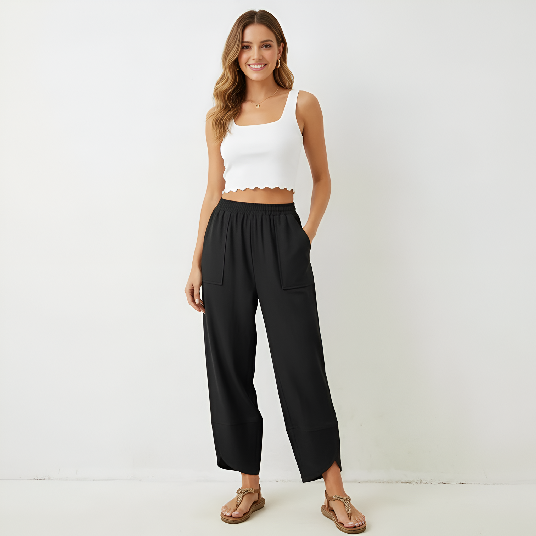 Baggy Wide Fit Casual Palazzo Harem Pants With Pockets For Women – back view detail