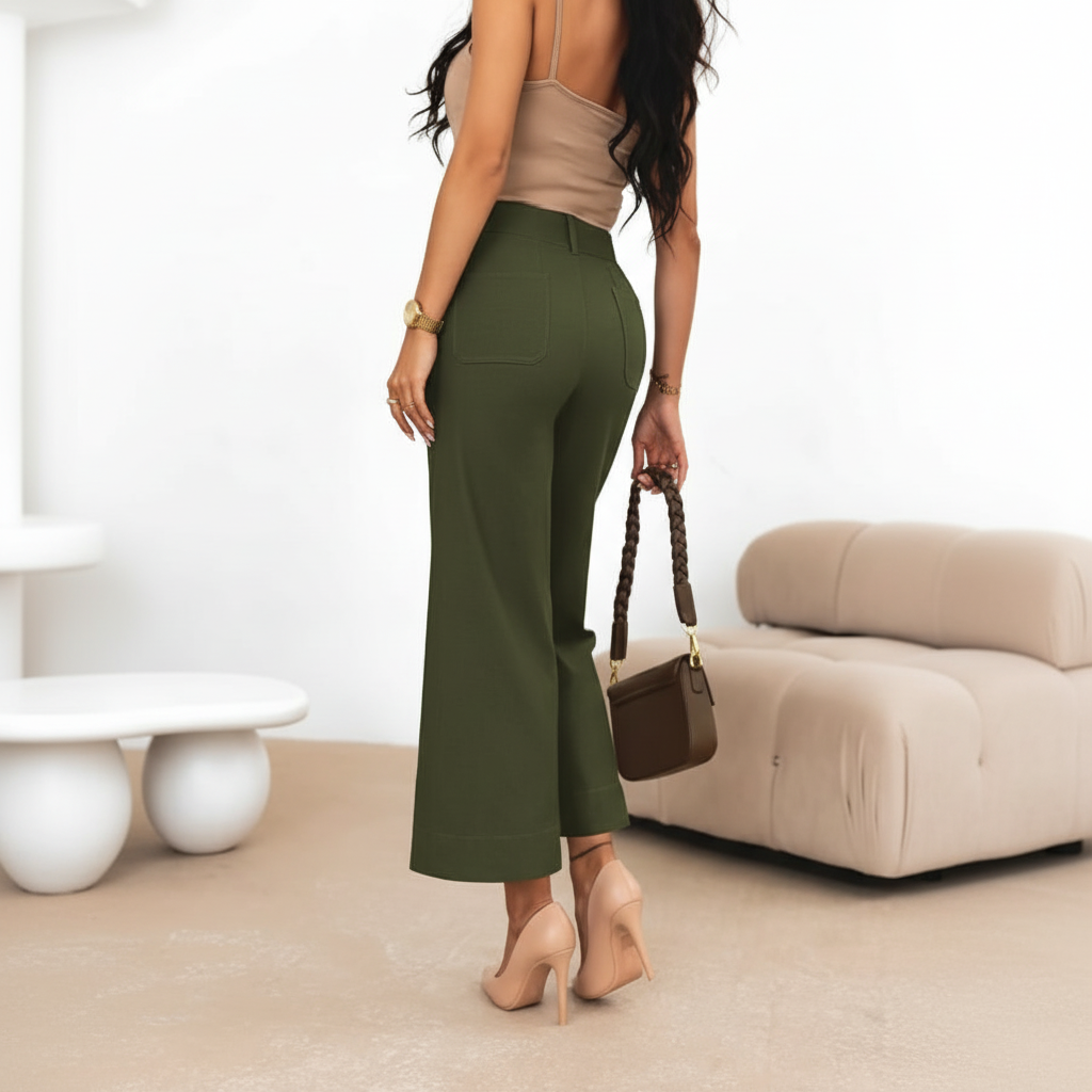 High Rise Cropped Wide Straight Fit Pants With Pockets  – lifestyle view 19