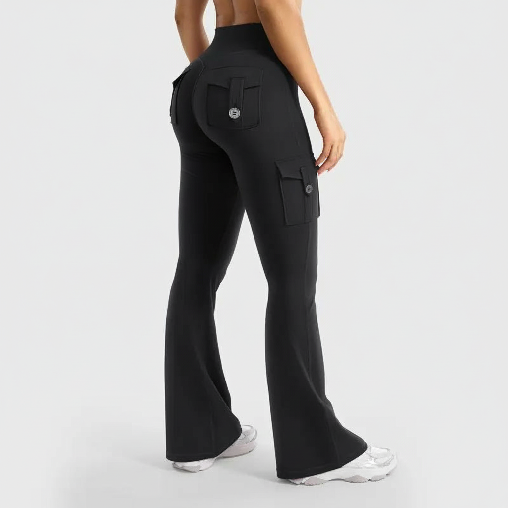 Women's Flare Cargo Workout Yoga Pants – full length outfit view