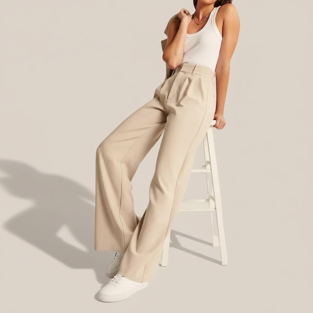 Lightweight Tailored Wide Pants With Pleated Front For Women - Work & Ca – model wearing view