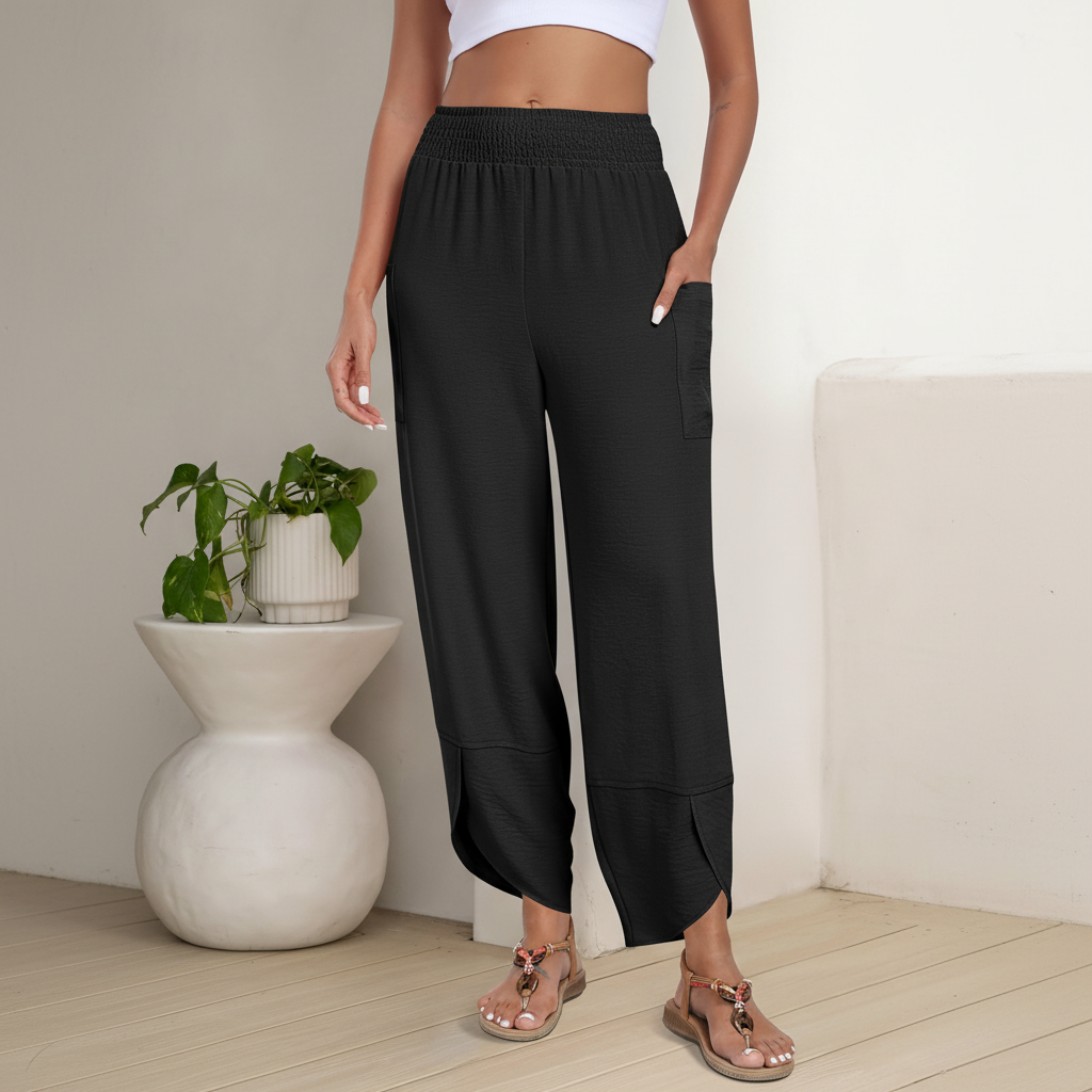 High Waisted Cropped Palazzo Trousers – side profile view