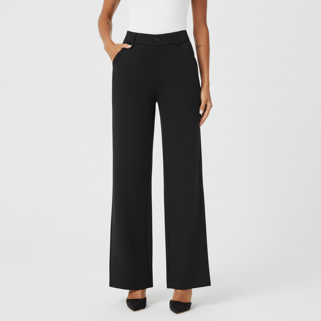 High Rise Wide Straight Fit Casual Trousers With Pockets For Women – side profile view