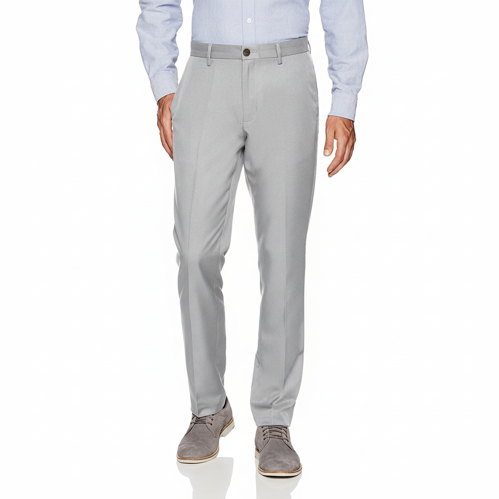 Slim Fit Flat Front Dress Pants For Men – full length outfit view