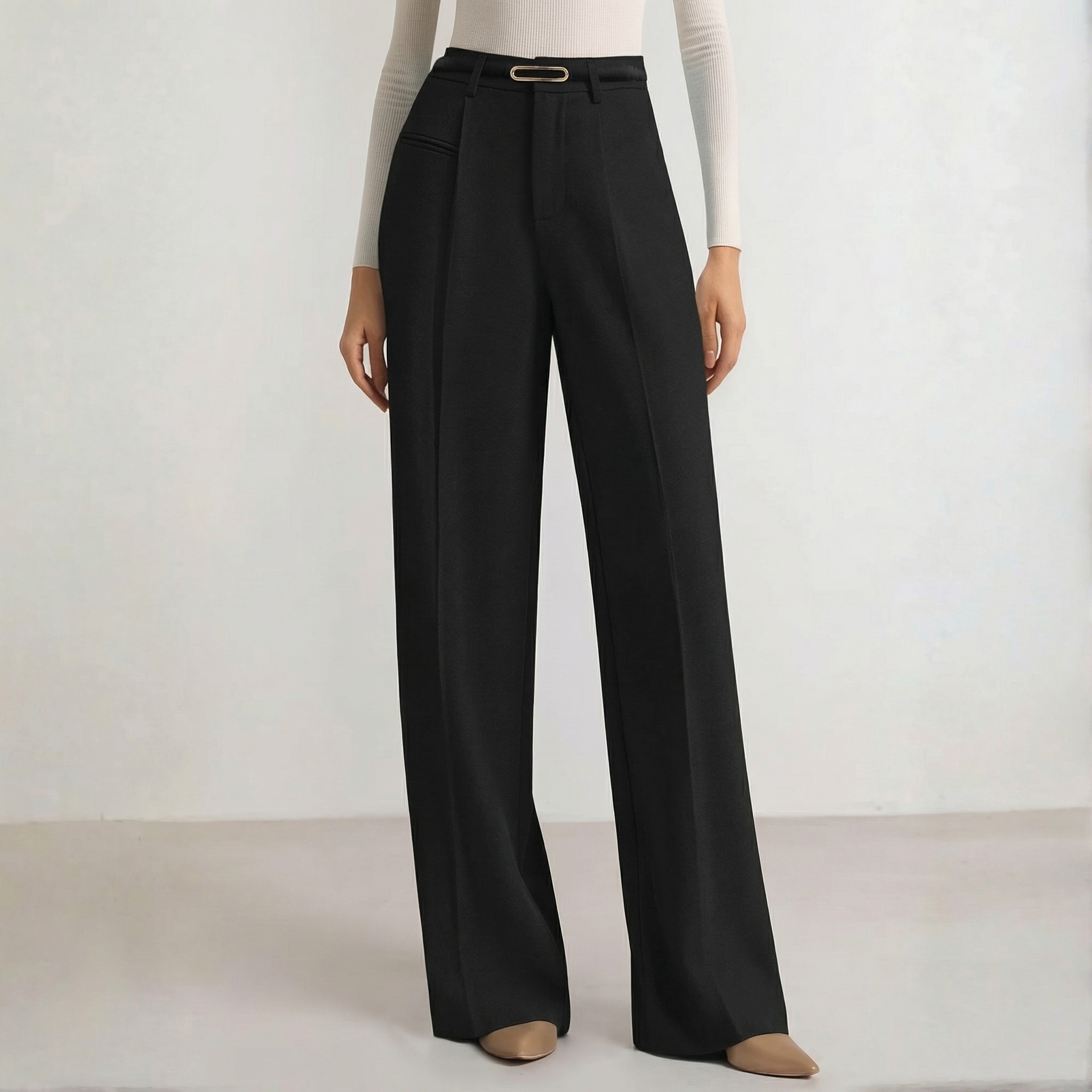 Wide Fit Casual Flowy Work Palazzo Pants For Women – full length outfit view