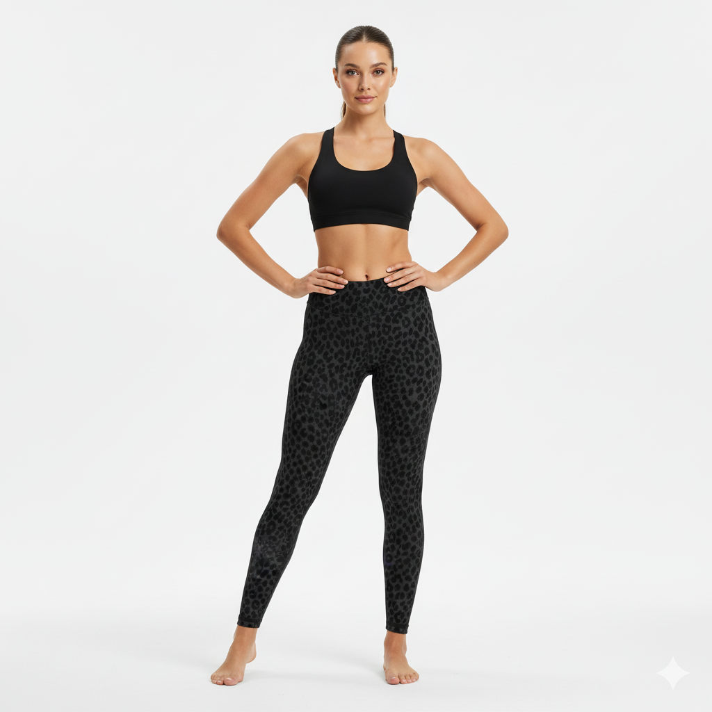 Black Flocked Leopard Print High Rise Leggings