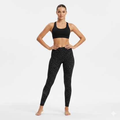 Black Flocked Leopard Print High Rise Leggings