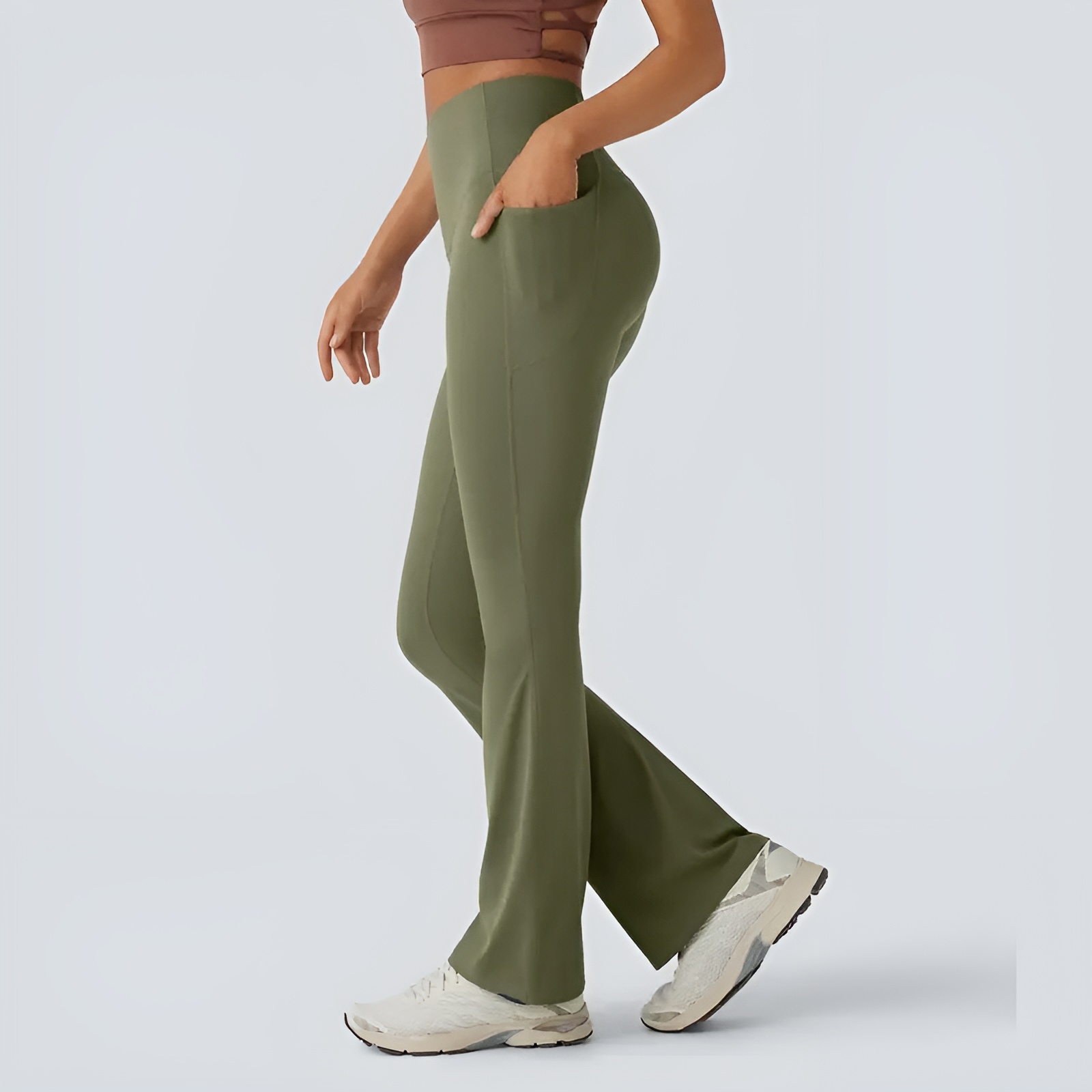 High Waisted Tummy Control Pocket Shaping Yoga Bootcut LeggingsHigh Rise Yoga Bootcut Leggings With Pockets - Image 14