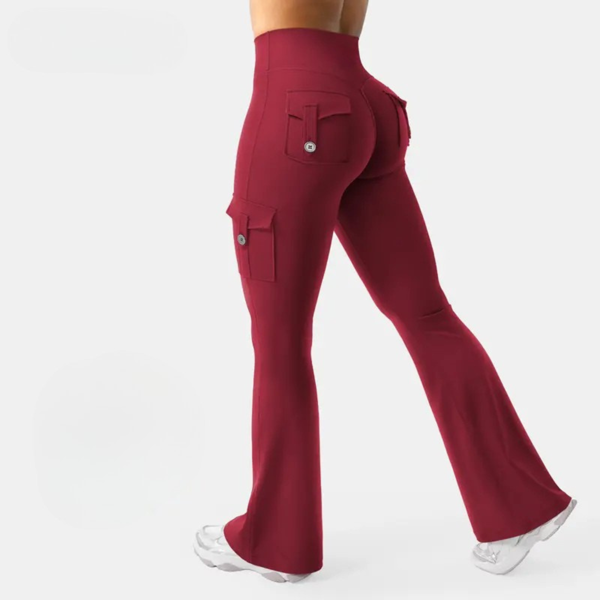 Women's Flare Cargo Workout Yoga Pants – side profile view