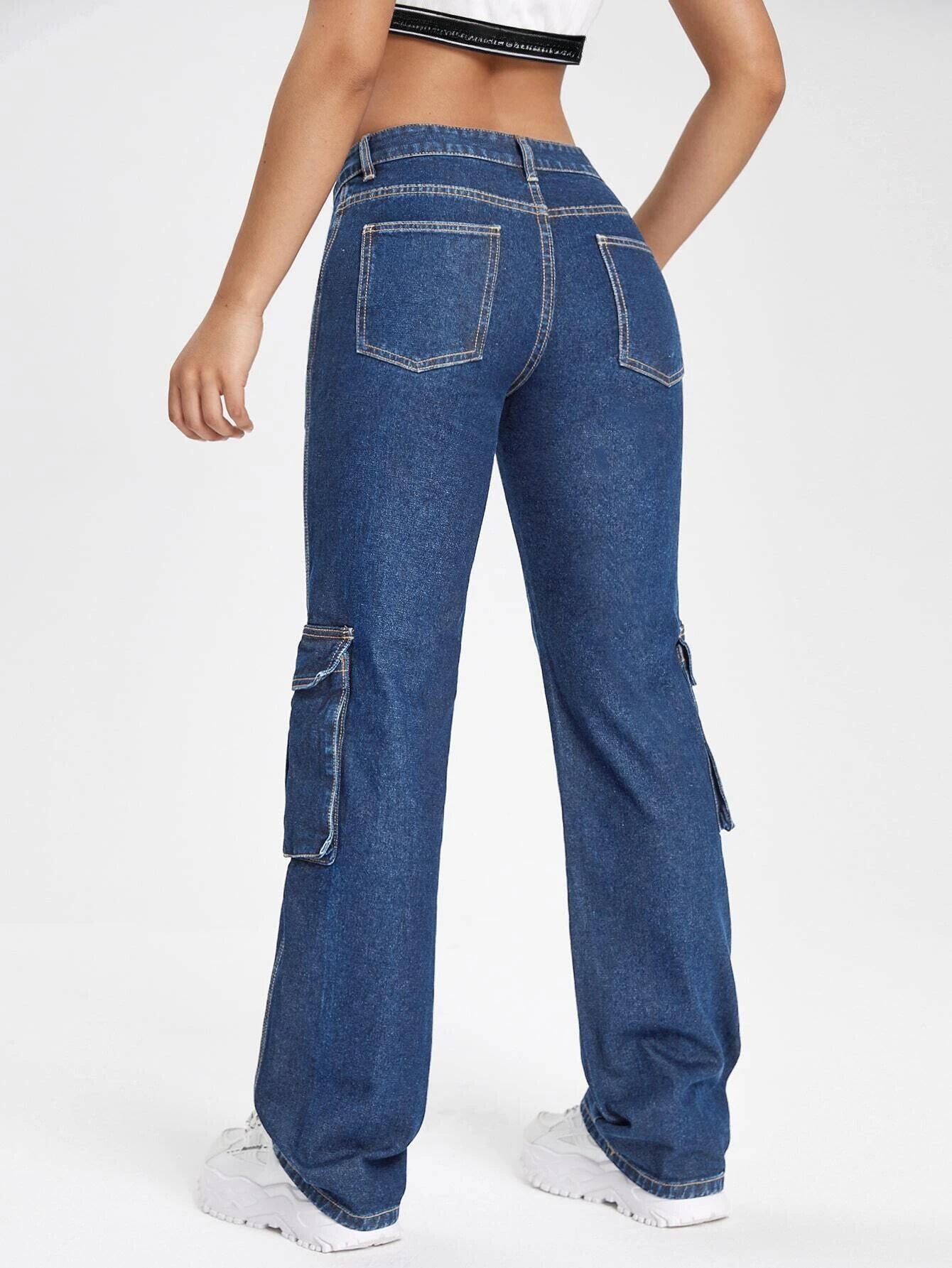 Zipper Fly Regular Fit Denim Cargo Jeans – full length outfit view