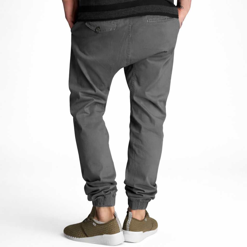 Twill Jogger Pants With Stretch Comfort And Ribbed Hem For Men – model wearing view