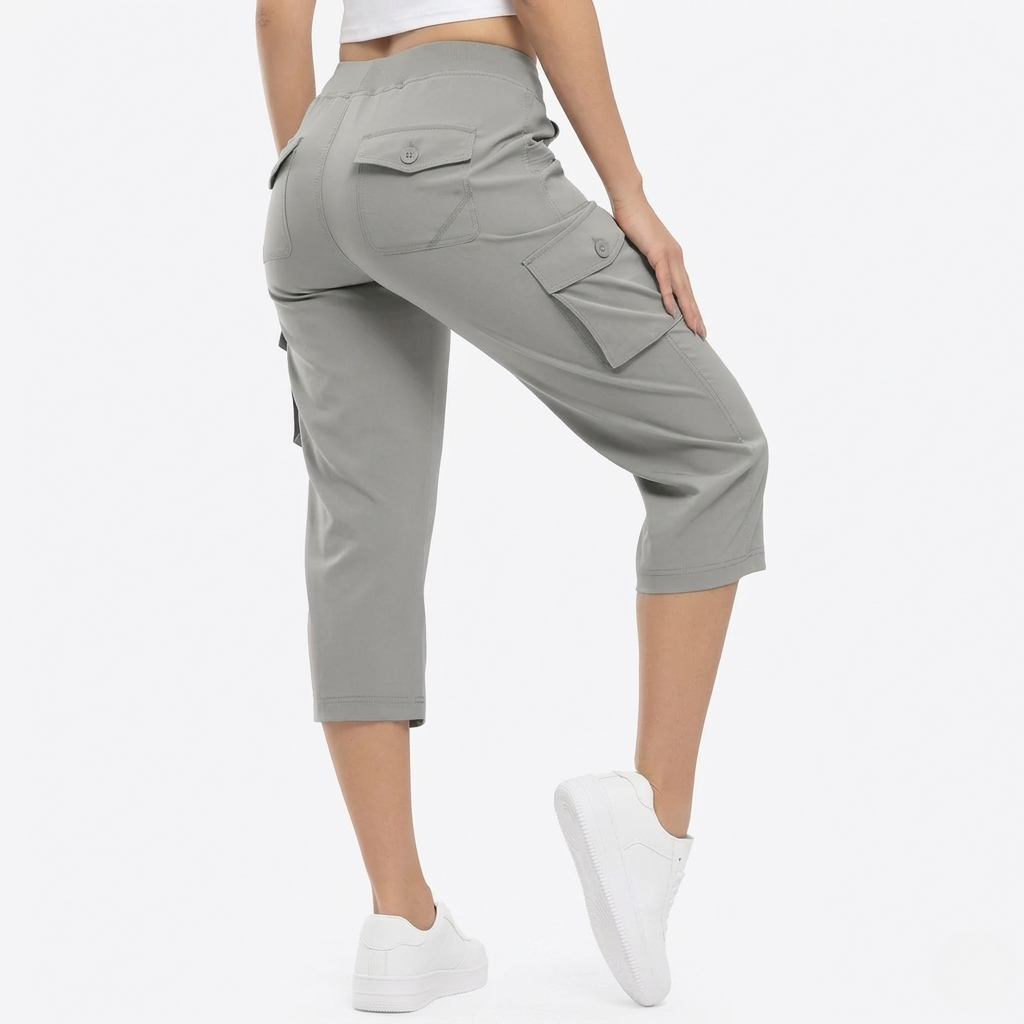 Casual Lightweight Cargo Capris Pants With 6 Pockets For Women