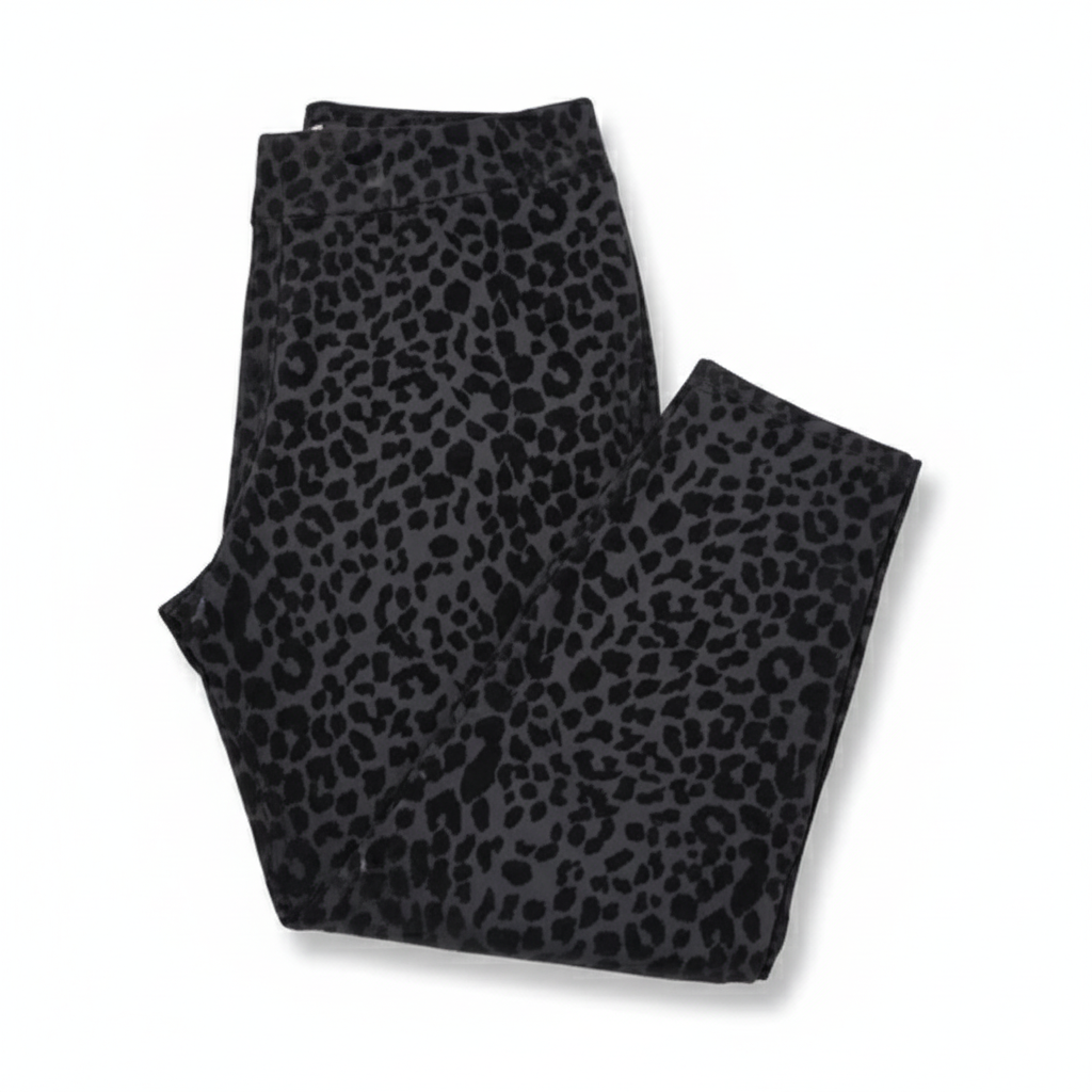 Black Flocked Leopard Print High Rise Leggings