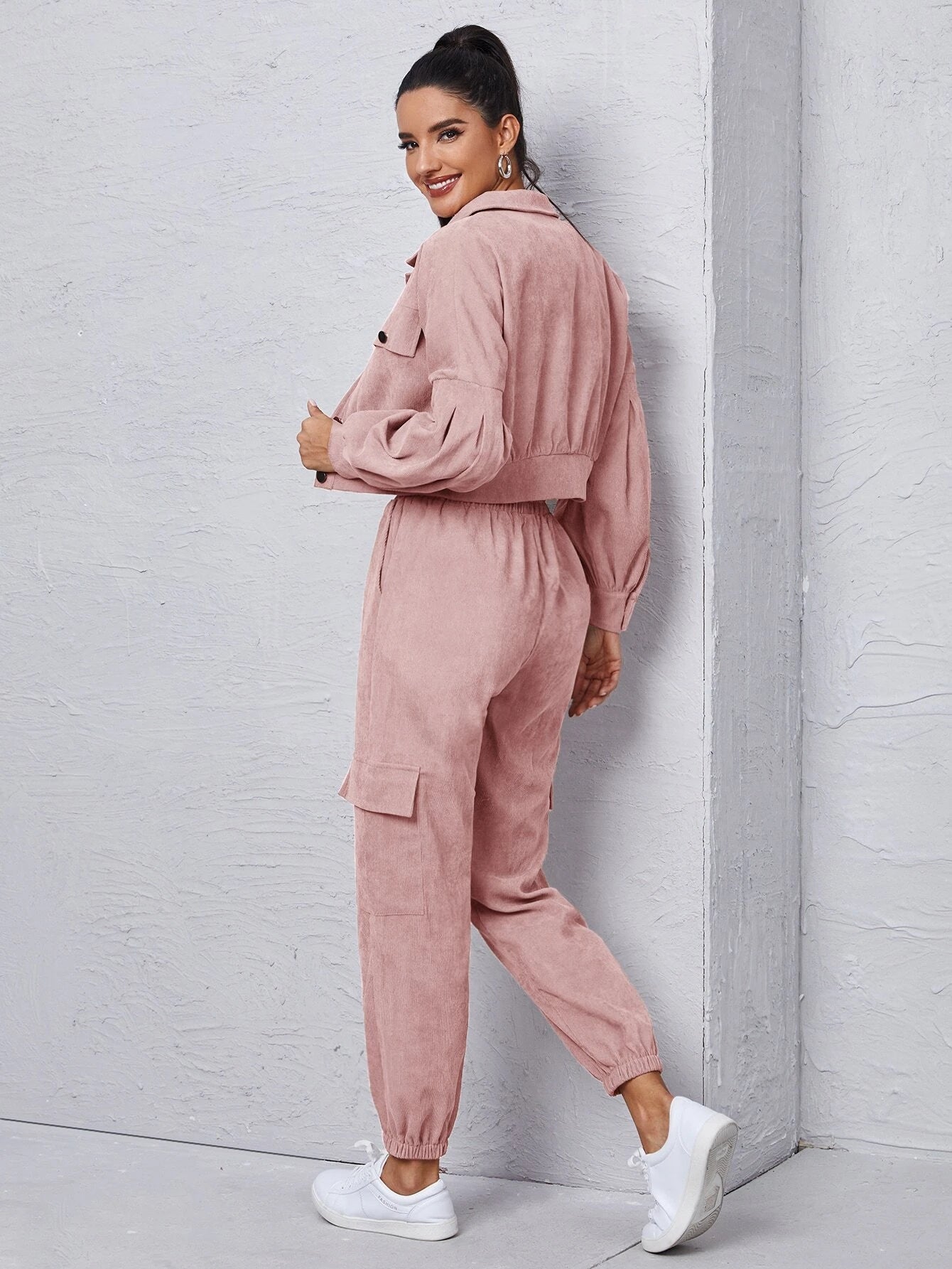 Jacket With Tie Front Cargo Pants