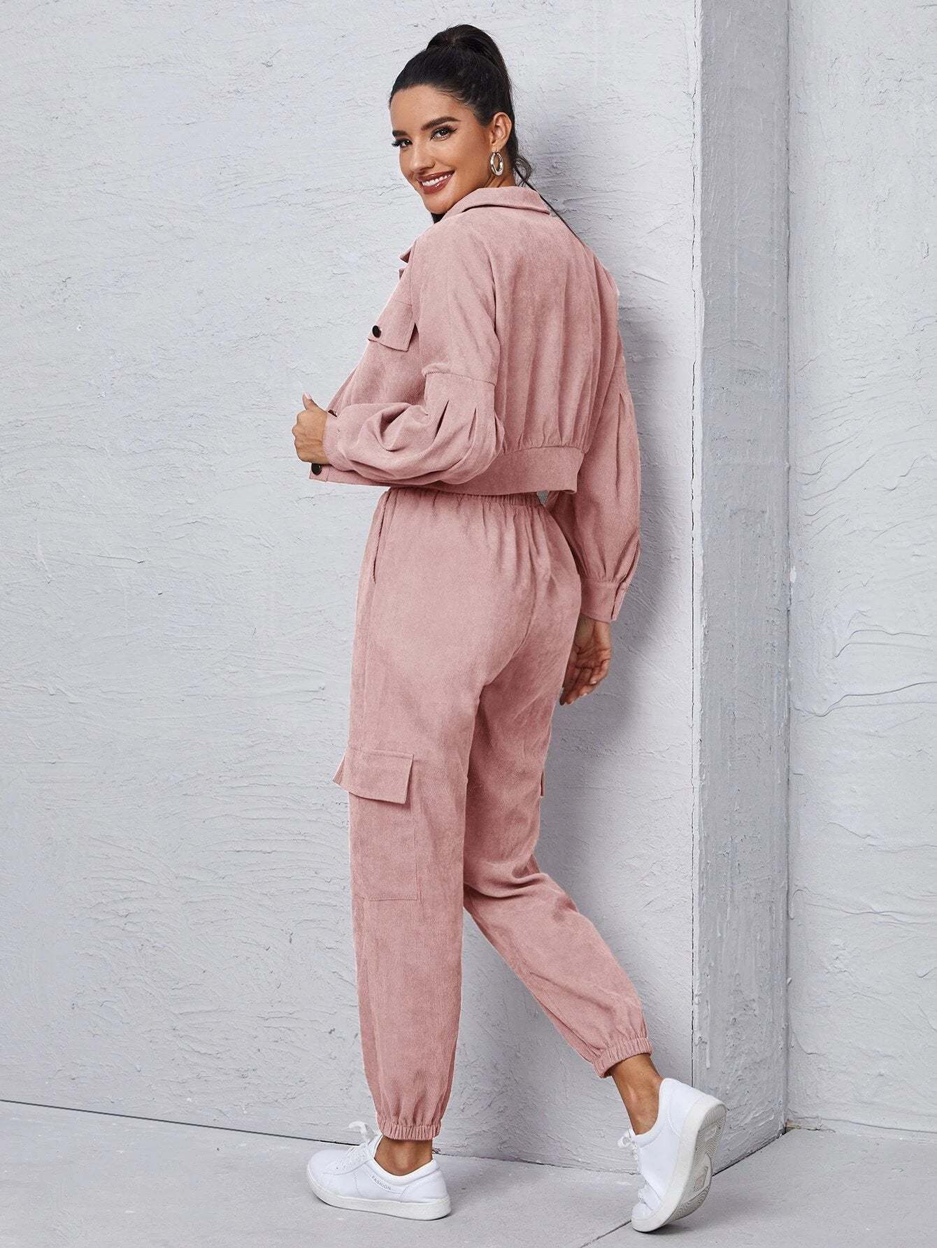 Jacket With Tie Front Cargo Pants