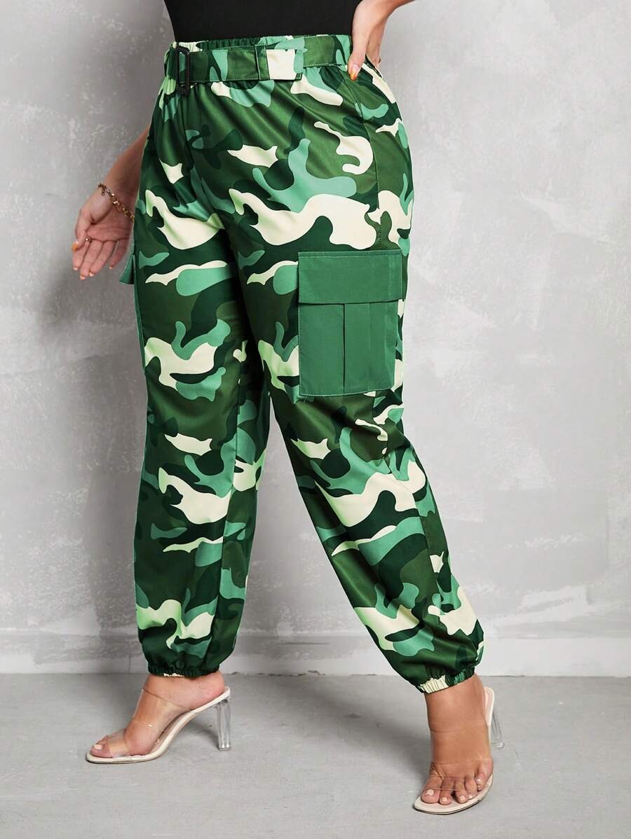 Camo Print Flap Side Pocket Cargo Pants – waistband detail