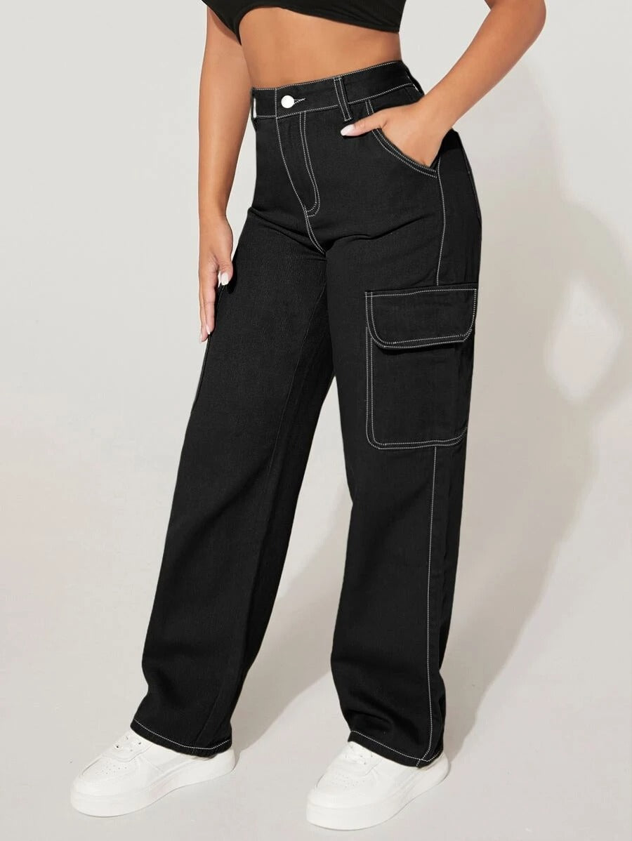 High Waist Easy Wear Cargo Jeans – back view detail