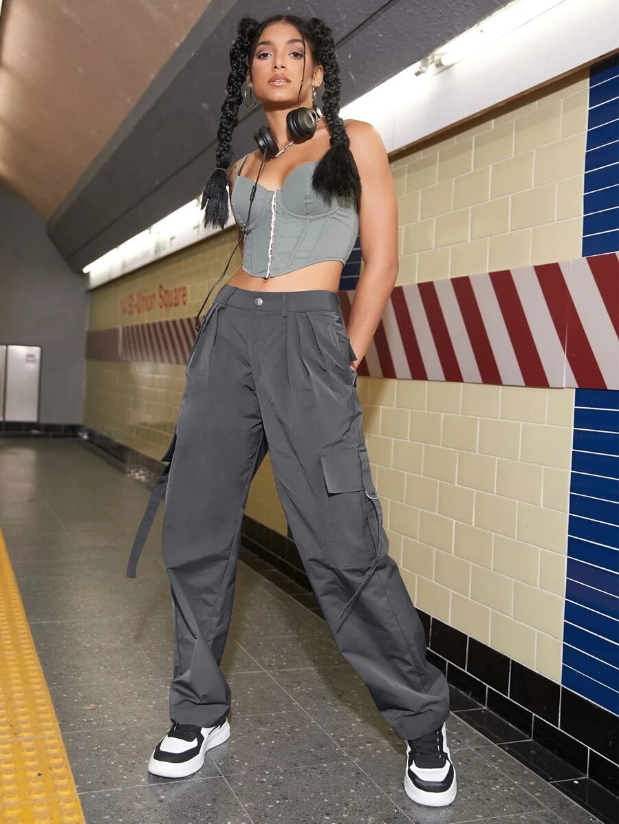 Flap Pocket Side Cargo Pants For Women – fit and style view