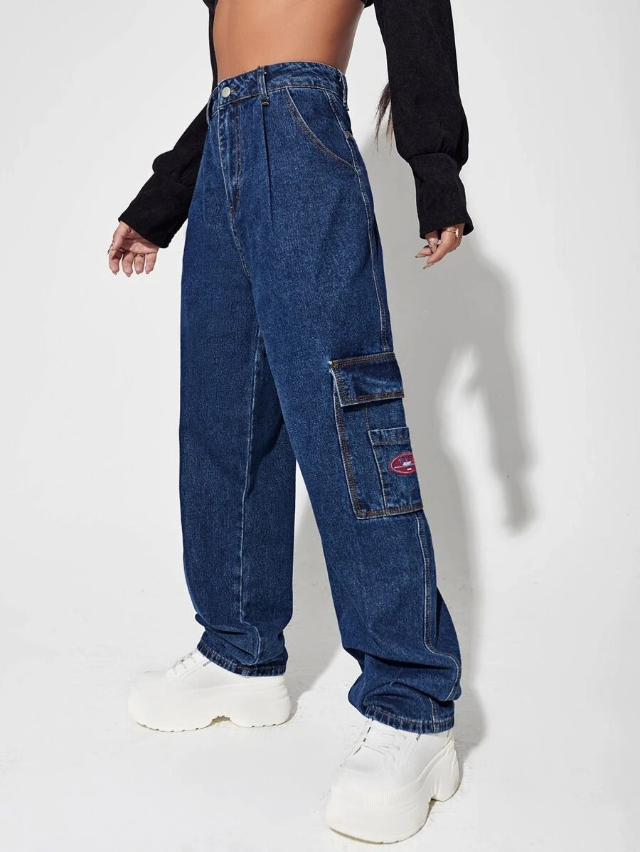 Patched Detail Pocket Wide Leg Jeans – styled outfit view