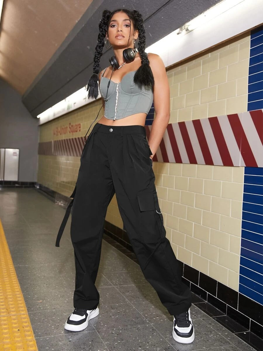 Flap Pocket Side Cargo Pants For Women – women's cargo pants front view