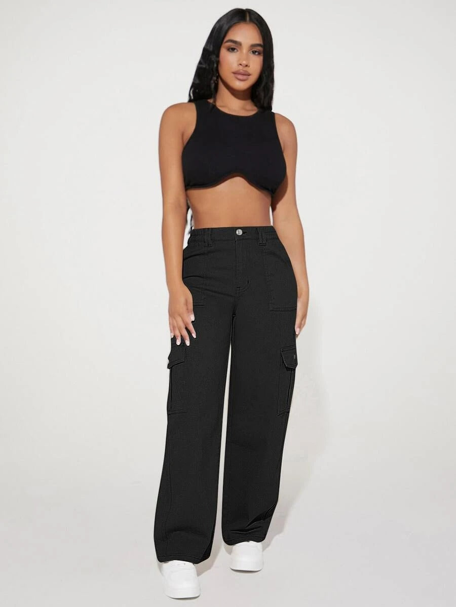 High Waist Pocket Cargo Jeans – side profile view
