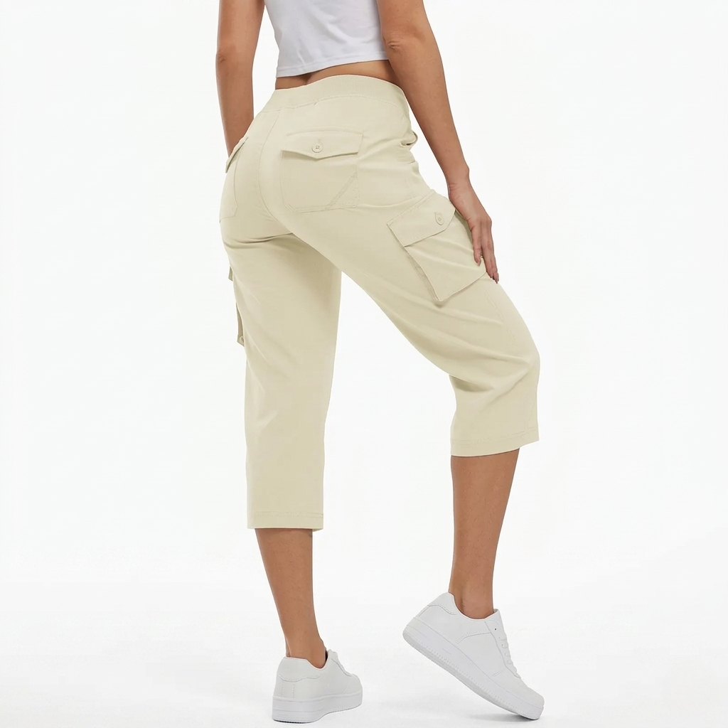 Casual Lightweight Cargo Capris Pants With 6 Pockets For Women