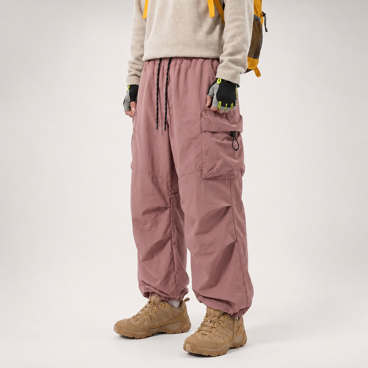 Lightweight Baggy Cargo Parachute Pants With Elastic Waist For Men