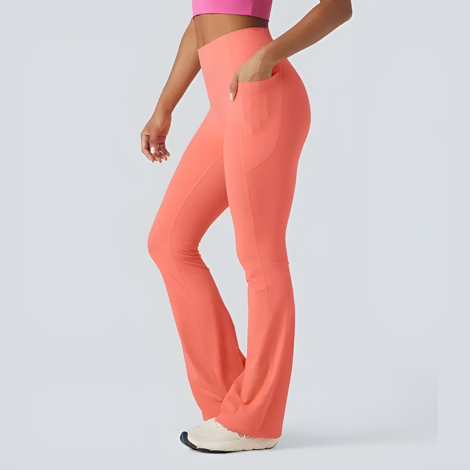 High Waisted Tummy Control Pocket Shaping Yoga Bootcut LeggingsHigh Rise Yoga Bootcut Leggings With Pockets - Image 13