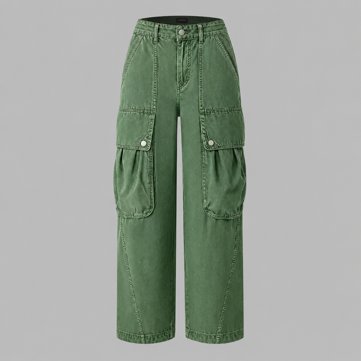 Solid Color Flap Pocket Mid Rise Wide Cargo Pants For Women