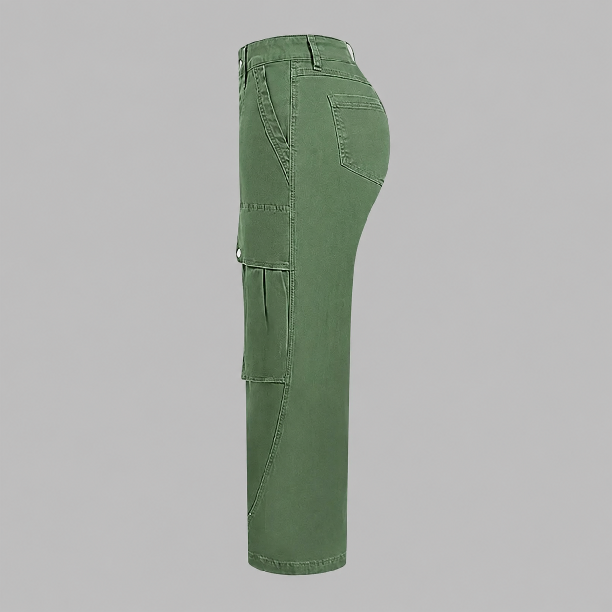 Solid Color Flap Pocket Mid Rise Wide Cargo Pants For Women