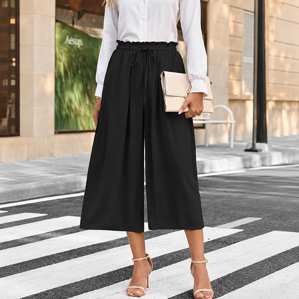 Casual Wide Capri Palazzo Pants With Pockets For Women