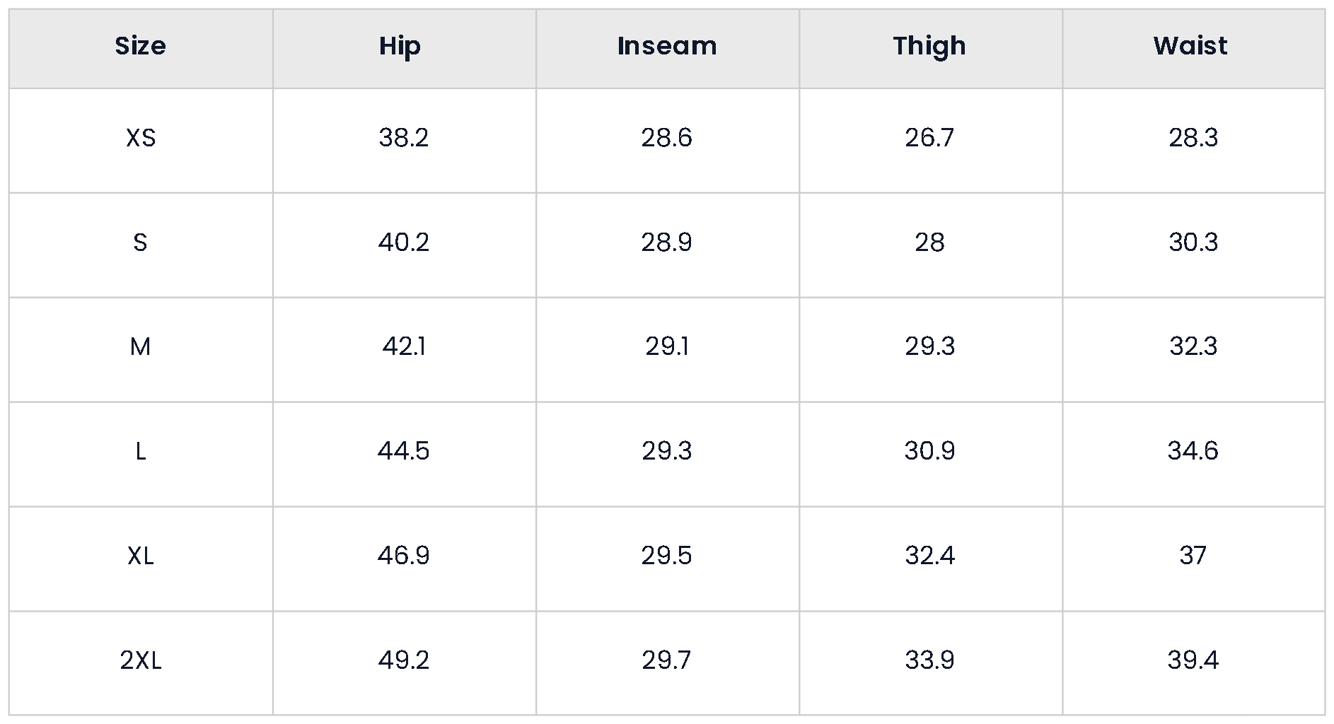 Size Chart for Loose Mid Rise Business Suit Pants For Men