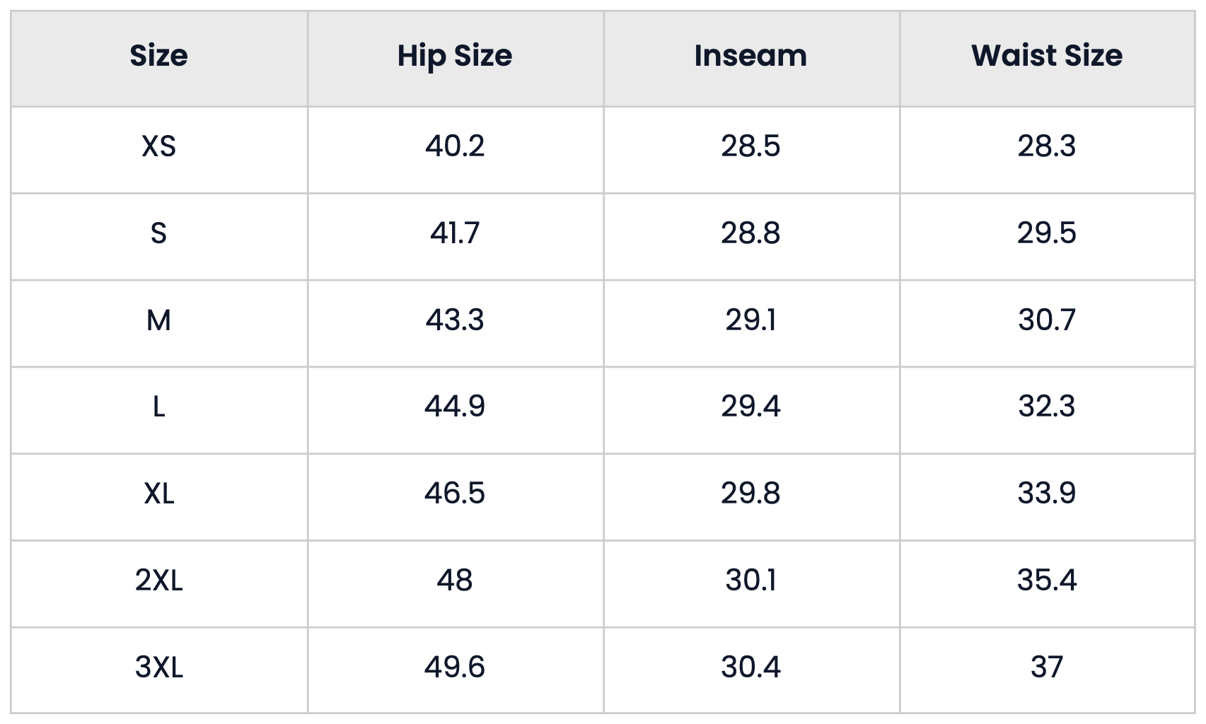 Size Chart for Pack of 2 Multi Pocket Drawstring Cargo Hiking Pants for Men