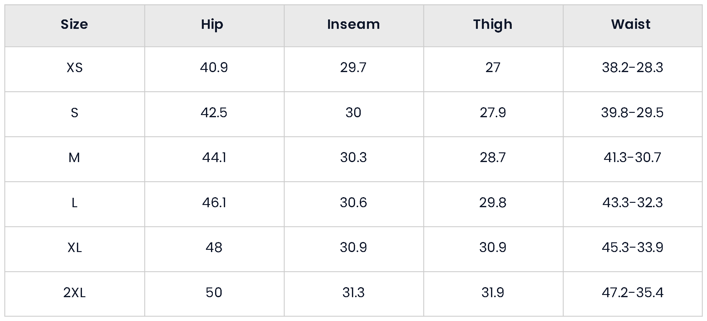 Size Chart for Loose Fit Jogger Cargo Pants For Men