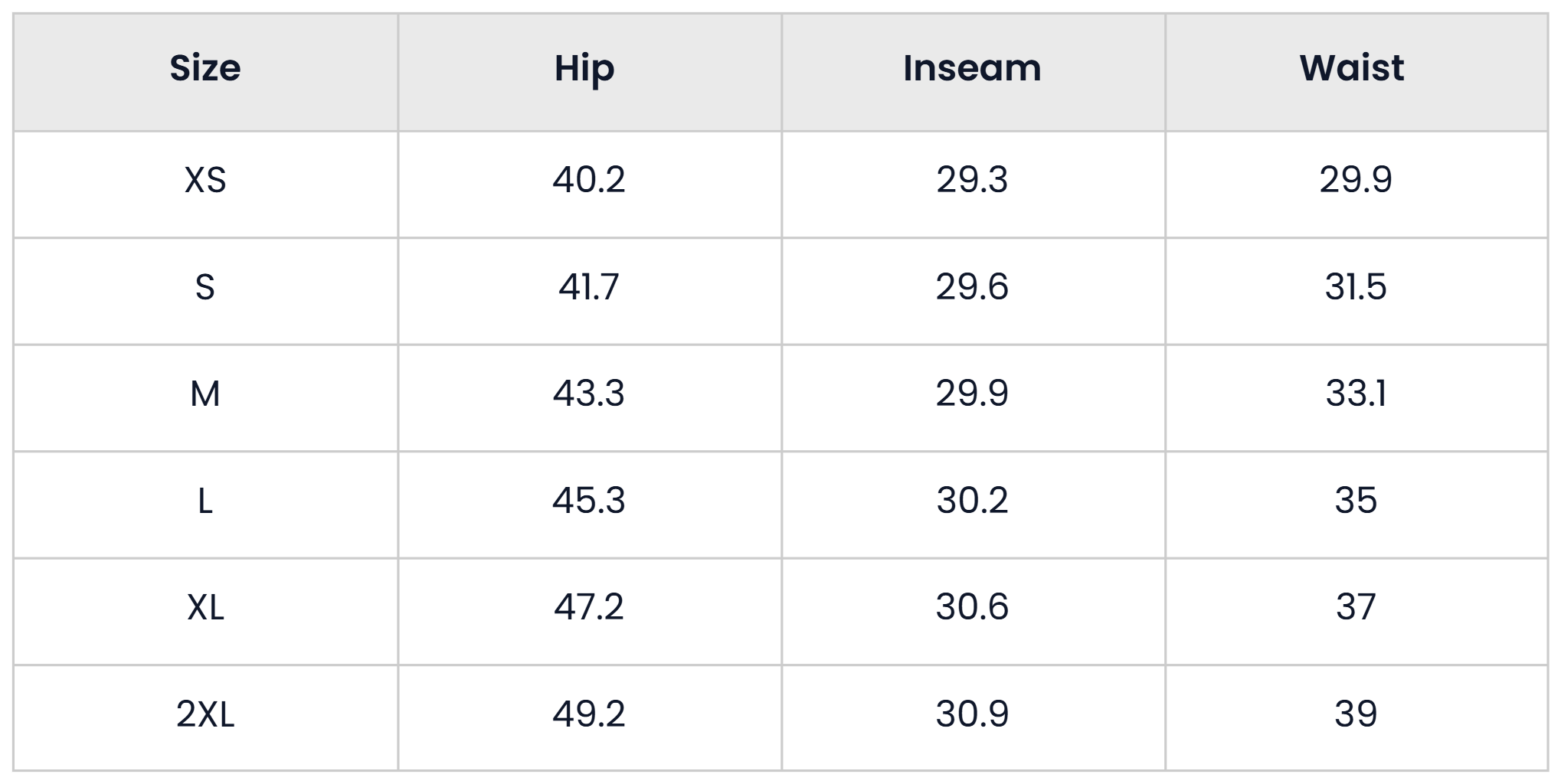 Size Chart for Casual Straight Length Jeans For Men
